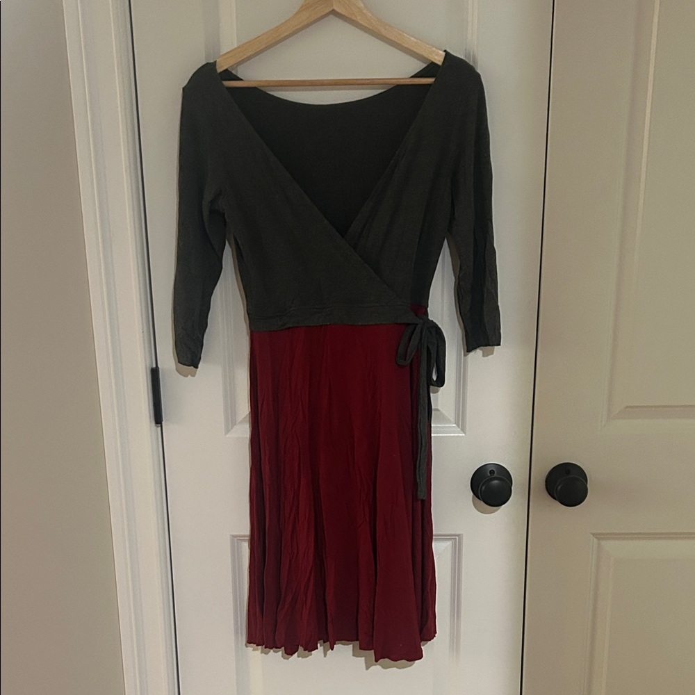 Red and Grey Wrap Dress